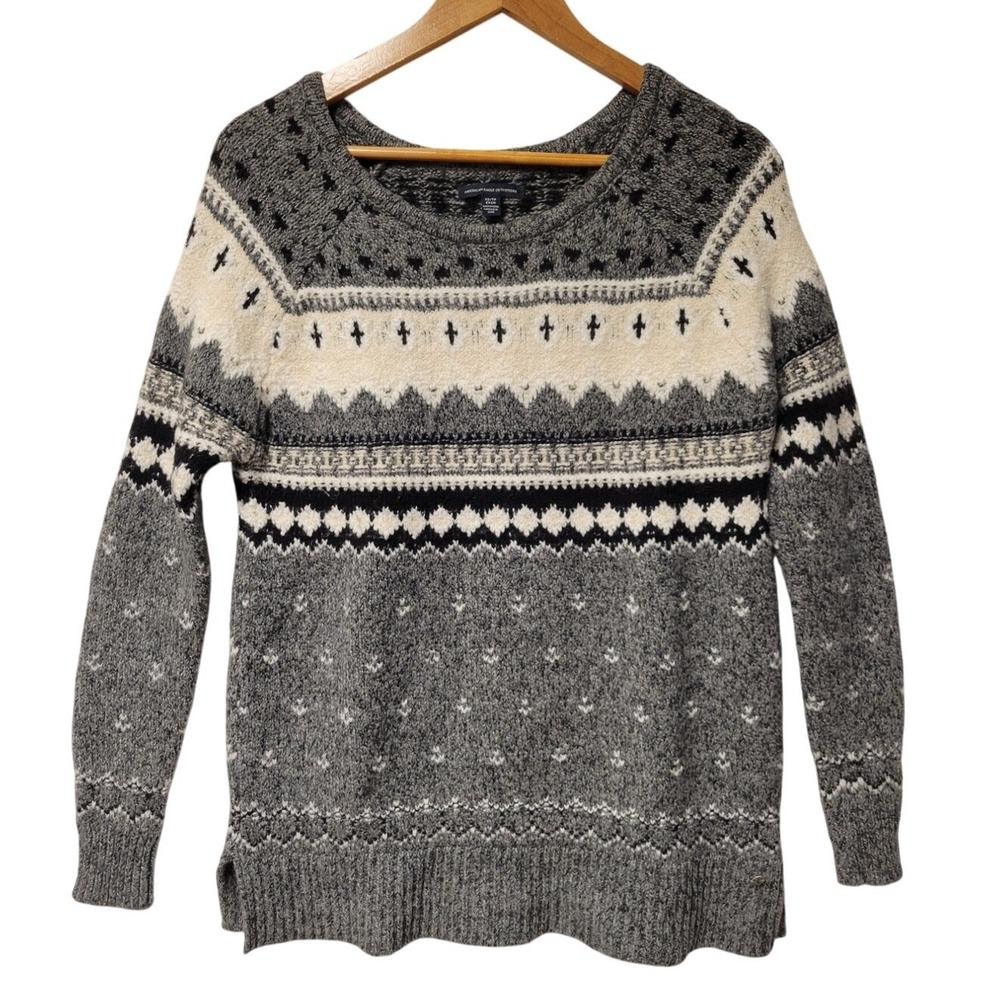 American Eagle Fairisle Nordic‎ Wool Blend Sweater Womens Soft Cozy Hygga Ski XS